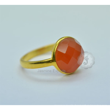 Handmade and Fashionable Chalcedony Gemstone Gold Plated 925 Sterling Silver Round Bezel Ring Jewelry for Wholesale Supply